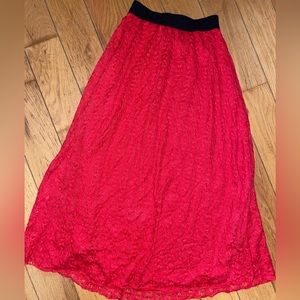 Lularoe maxi skirt lace crochet red size xs 2